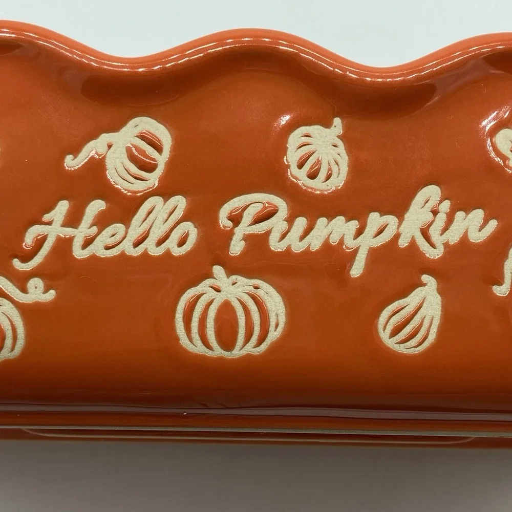 Hello Pumpkin Glass Loaf Pan Baking Dish Fall Thanksgiving Farmhouse Cottagecore